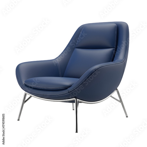 blue leather lounge chair, isolated design icon, 3d illustration isolated on white background