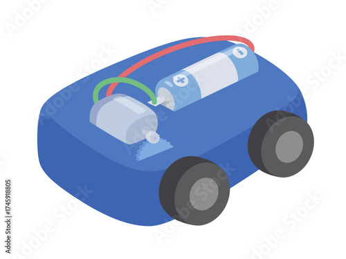 理科で使う乾電池で走るモーターカーのイラスト
