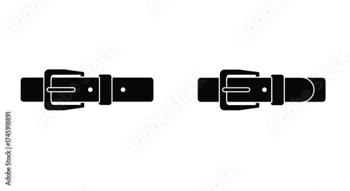 Two black belt buckles displayed side by side in a simple illustration