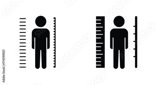 Comparing human heights using two different measuring scales and figures