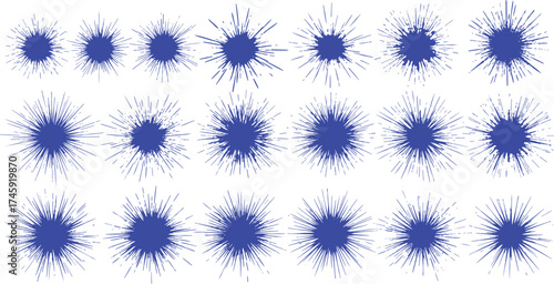 Collection of Spiky Blue Abstract Shapes Bursting Sun, Sea Anemones, and Viral Forms