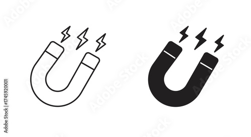 Two horseshoe magnets with attractive forces depicted in black and white