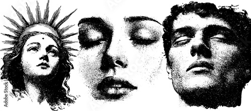 Detailed light figures with halo rays and isolated faces for design