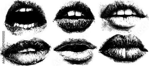 Expressive lips collection with varied emotions for artistic design and posters