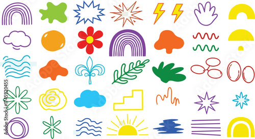 Colorful Abstract Shapes and Doodle Elements for Creative Design and Artistic Expression