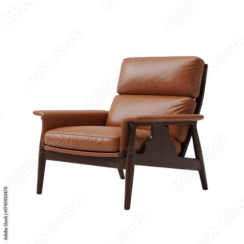 brown leather lounge chair, isolated design icon, 3d illustration isolated on white background