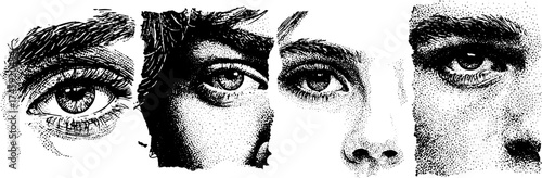 Artistic depiction of facial features with mirror shadow effect for creative design
