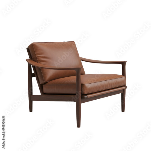 brown leather lounge chair, isolated design icon, 3d illustration isolated on white background