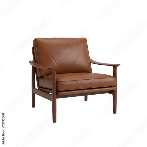 brown leather lounge chair, isolated design icon, 3d illustration isolated on white background