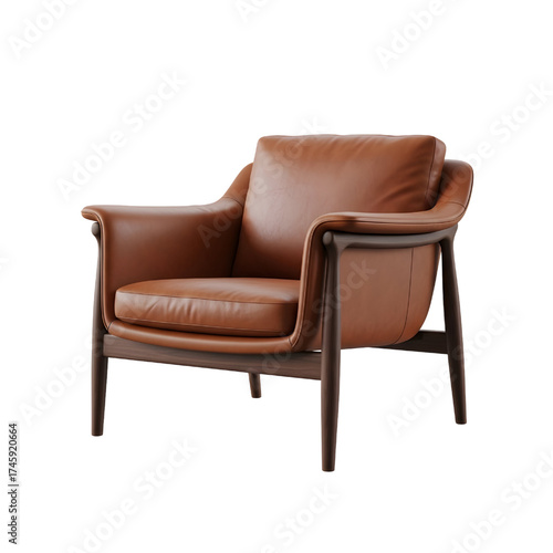brown leather lounge chair, isolated design icon, 3d illustration isolated on white background