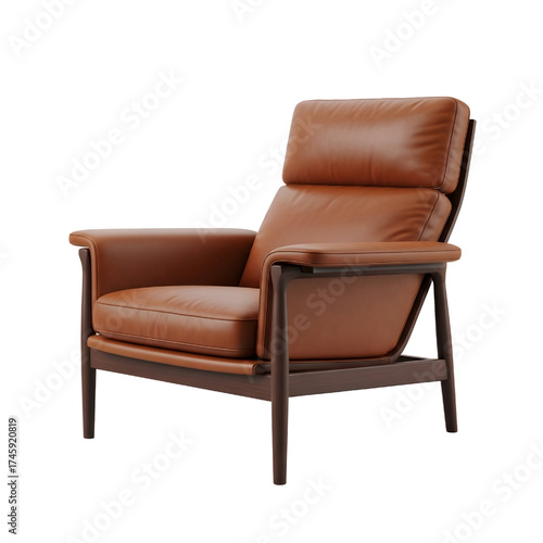 brown leather lounge chair, isolated design icon, 3d illustration isolated on white background