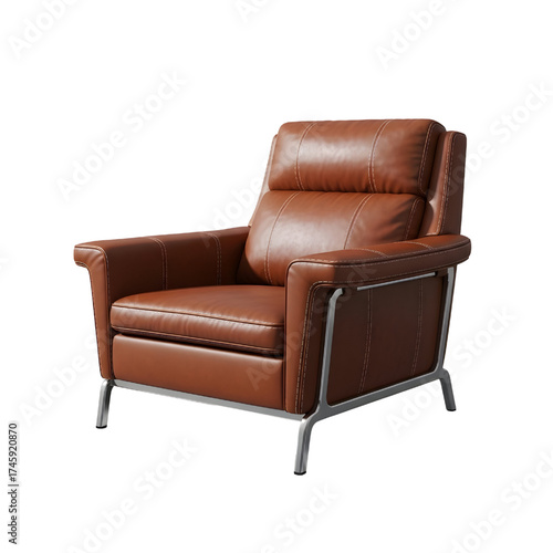 brown leather lounge chair, isolated design icon, 3d illustration isolated on white background