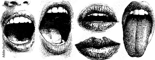 Expressive open lips and tongue set for creative designs