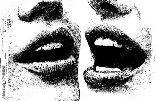 Intricate scream and smile lips with dotwork design for art and prints