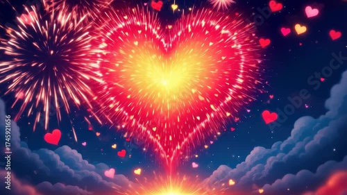 Heart Shaped Fireworks Display Celebration.