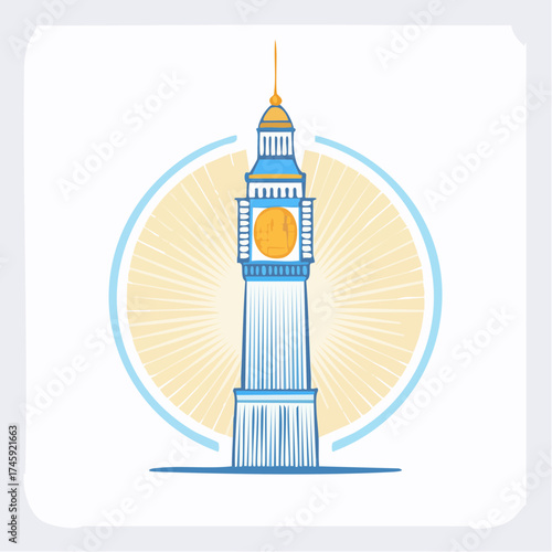 Stylized Illustration of a Blue and Gold Clock Tower.