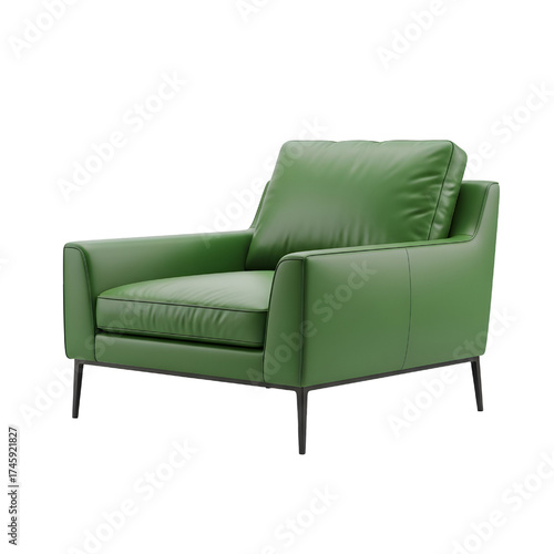 green leather lounge chair, isolated design icon, 3d illustration isolated on white background