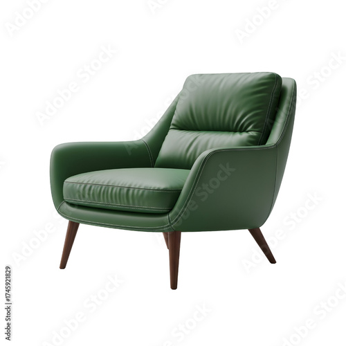green leather lounge chair, isolated design icon, 3d illustration isolated on white background