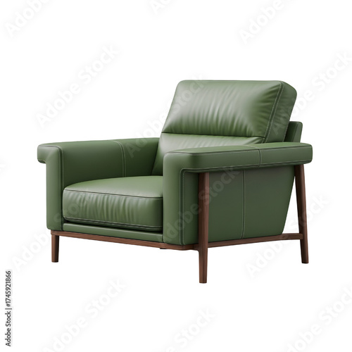 green leather lounge chair, isolated design icon, 3d illustration isolated on white background
