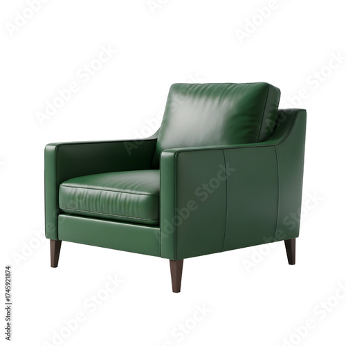 green leather lounge chair, isolated design icon, 3d illustration isolated on white background