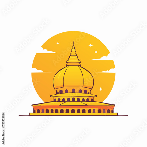 Stylized Golden Buddhist Stupa Illustration on White Background.