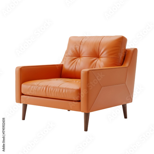 orange leather lounge chair, isolated design icon, 3d illustration isolated on white background
