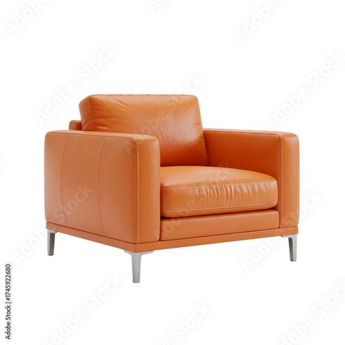 orange leather lounge chair, isolated design icon, 3d illustration isolated on white background