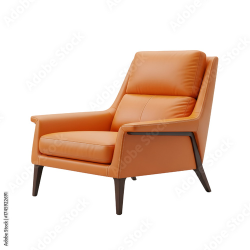 orange leather lounge chair, isolated design icon, 3d illustration isolated on white background