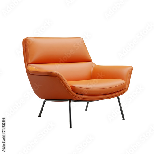 orange leather lounge chair, isolated design icon, 3d illustration isolated on white background