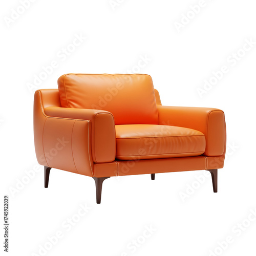 orange leather lounge chair, isolated design icon, 3d illustration isolated on white background