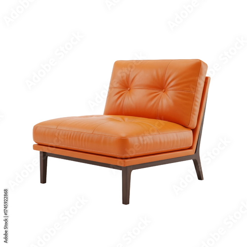 orange leather lounge chair, isolated design icon, 3d illustration isolated on white background