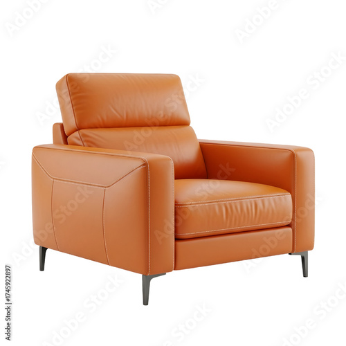 orange leather lounge chair, isolated design icon, 3d illustration isolated on white background