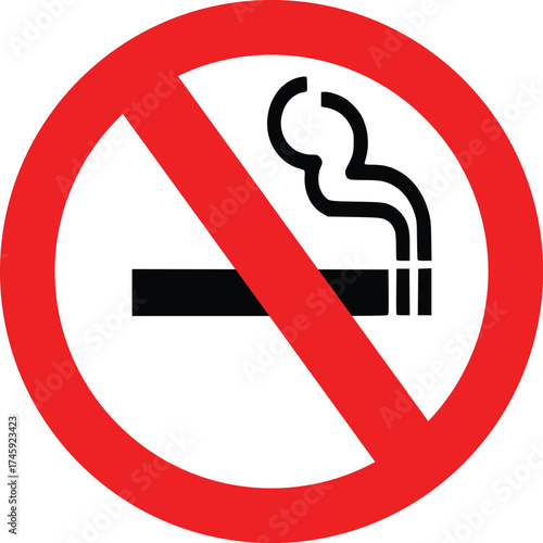 No Smoking Sign (Cigarette Prohibition Symbol, Health and Safety Warning Icon)
