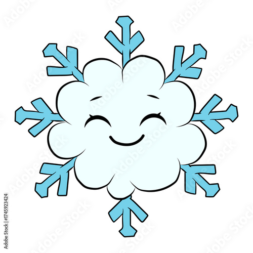 Delightful smiling snowflake cartoon, perfect for winter holiday themes, adding a touch of playful cheer and seasonal joy to your designs this festive season