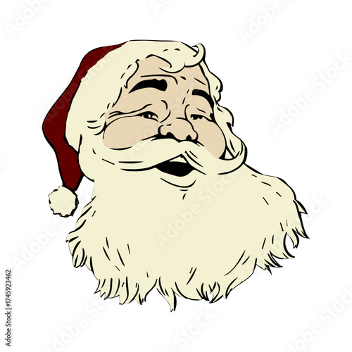 Jolly Santa Claus face with a cheerful expression, perfect for festive cards, holiday promotions, and adding warmth to your Christmas designs this season