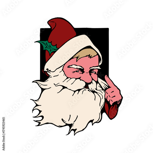 Classic Santa Claus portrait with festive hat and beard, perfect for holiday greetings, vintage designs, and cheerful Christmas promotions this season