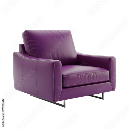 purple leather lounge chair, isolated design icon, 3d illustration isolated on white background