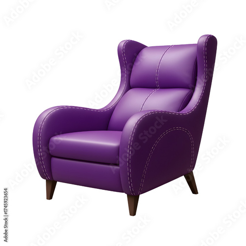 purple leather lounge chair, isolated design icon, 3d illustration isolated on white background