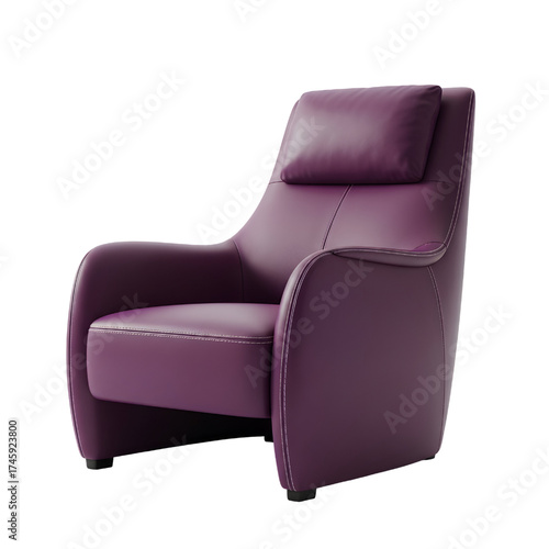 purple leather lounge chair, isolated design icon, 3d illustration isolated on white background