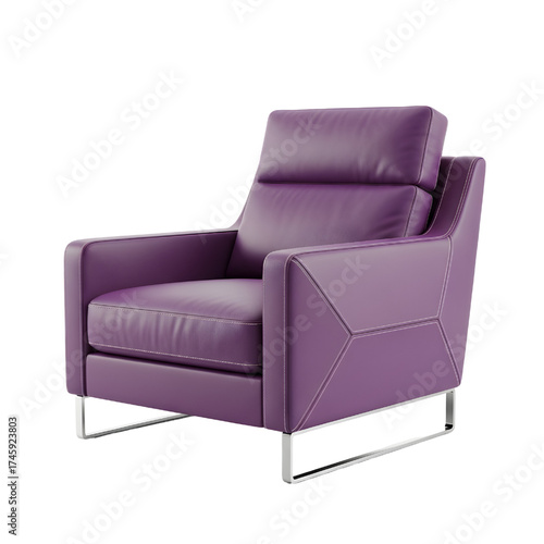 purple leather lounge chair, isolated design icon, 3d illustration isolated on white background