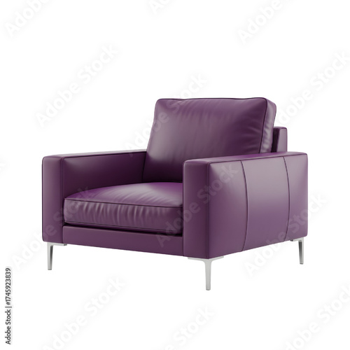purple leather lounge chair, isolated design icon, 3d illustration isolated on white background
