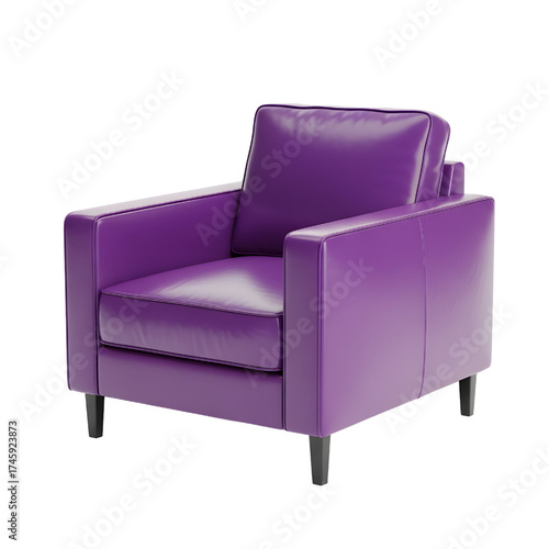 purple leather lounge chair, isolated design icon, 3d illustration isolated on white background