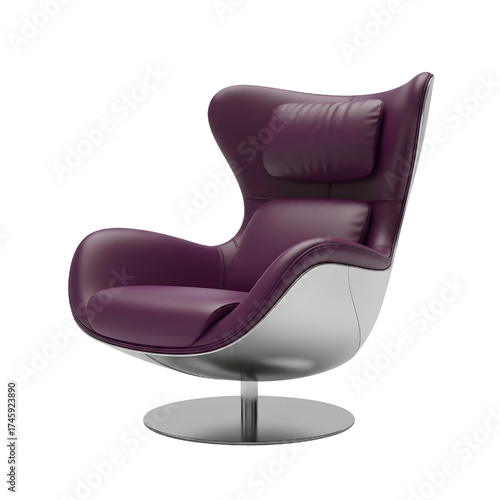purple leather lounge chair, isolated design icon, 3d illustration isolated on white background