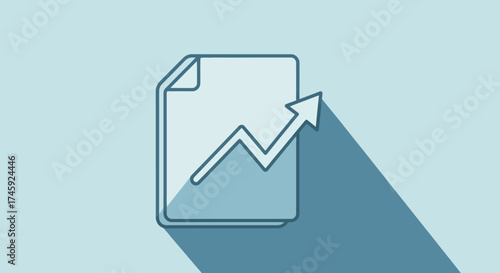 Flat design icon of a document with an upward trending arrow graph representing growth.