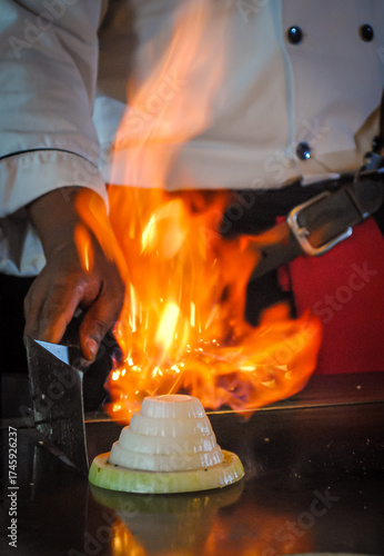 Hibachi Onion Aflame