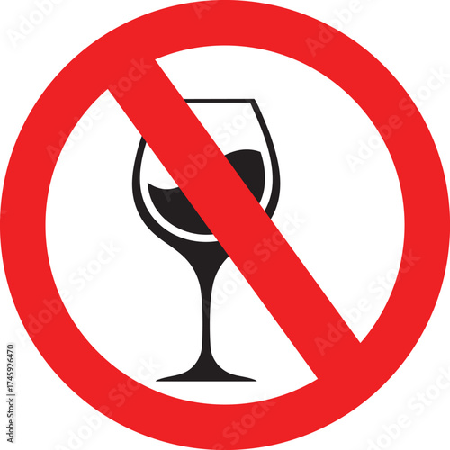 No Alcohol Sign (Drink Prohibition Symbol, Beverage Restriction Warning Icon)