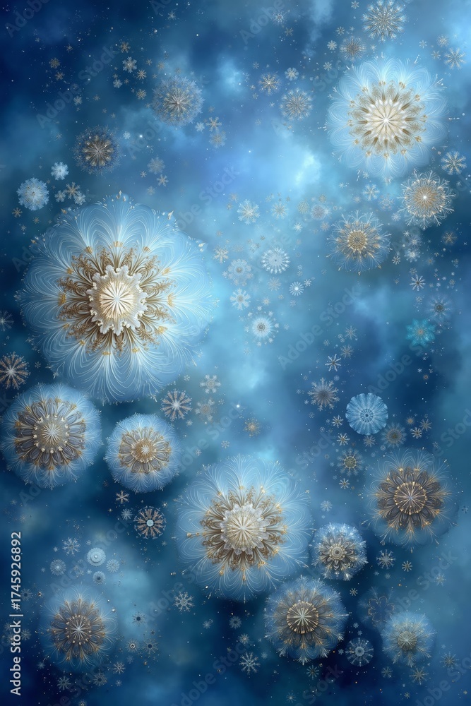 Obraz premium A blue and gold snowflake pattern on a blue background