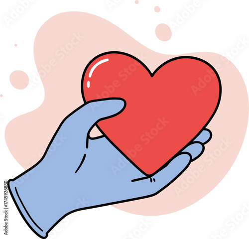 Hand holding a red heart in a minimalist design with soft colors  