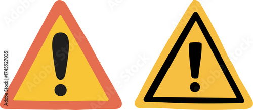 Warning signs in hand-drawn style with transparent background  