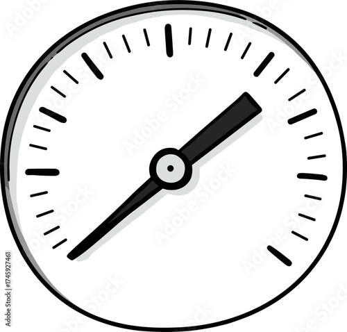 Hand-drawn style illustration of a pressure gauge with black markings and a white background  
